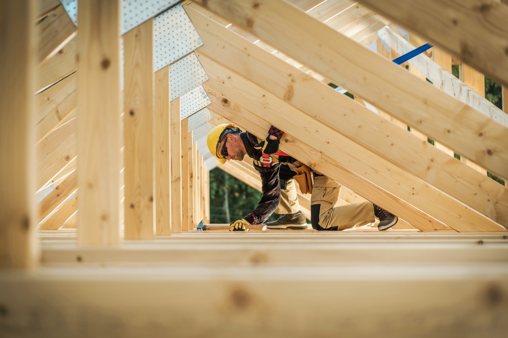Building,Process,Of,The,Roof,Wooden,Skeleton,In,The,New